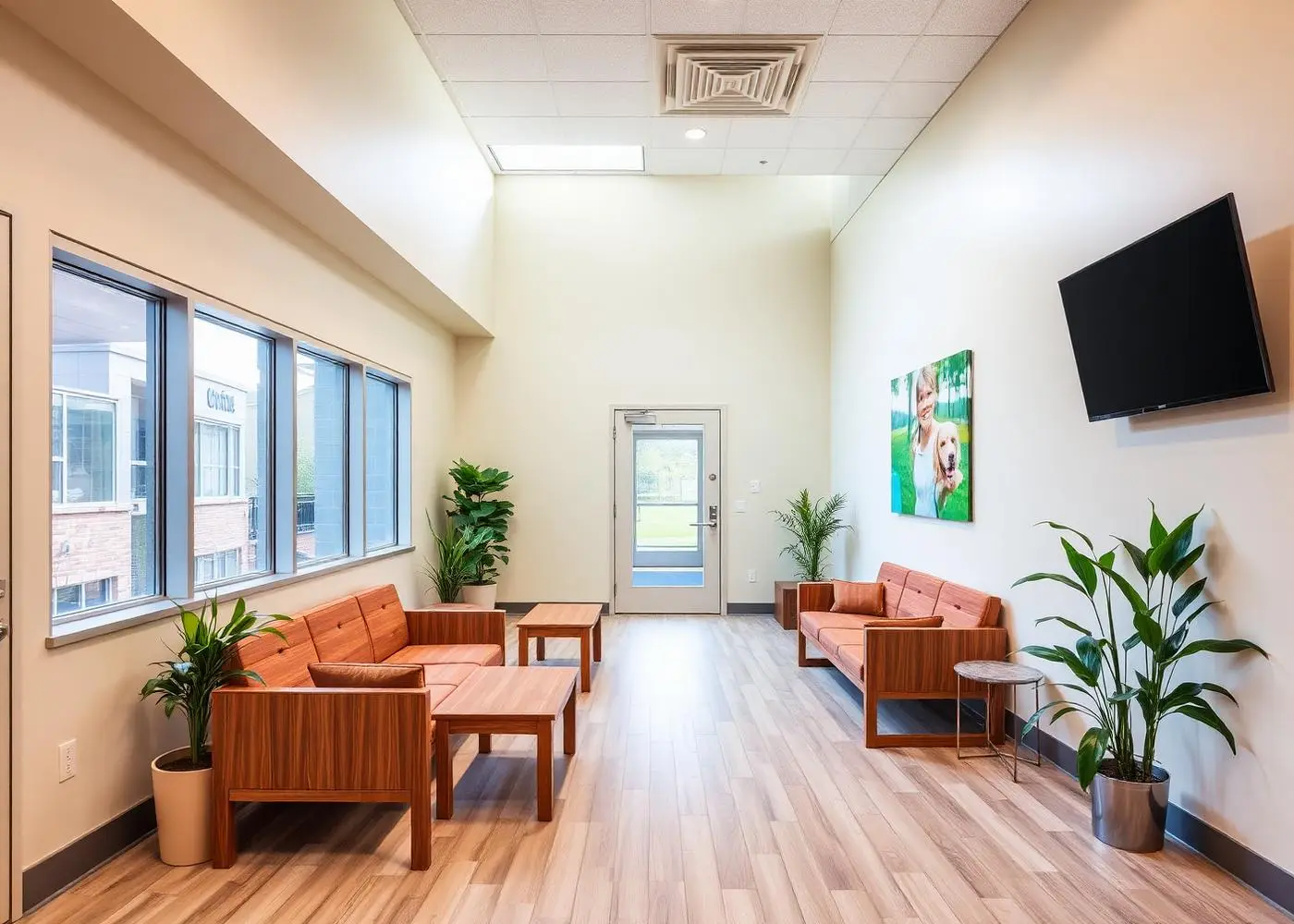 Sala de espera con luz natural de PetCare